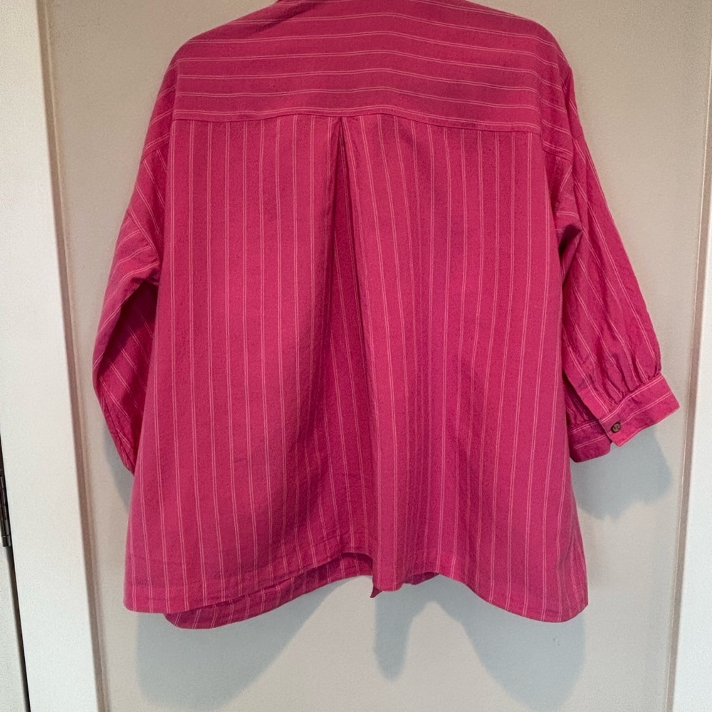 Free People Pink and White Striped Linen Shirt XS (oversized) 096 - Picture 2 of 5